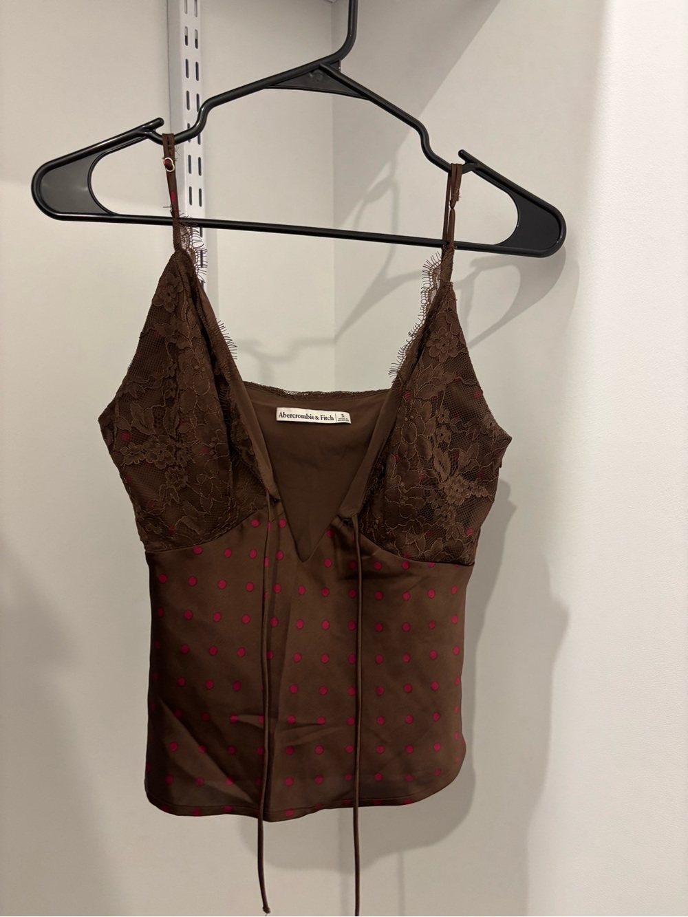 Abercrombie & Fitch Brown Cami with Pink Polka Dots and Lace